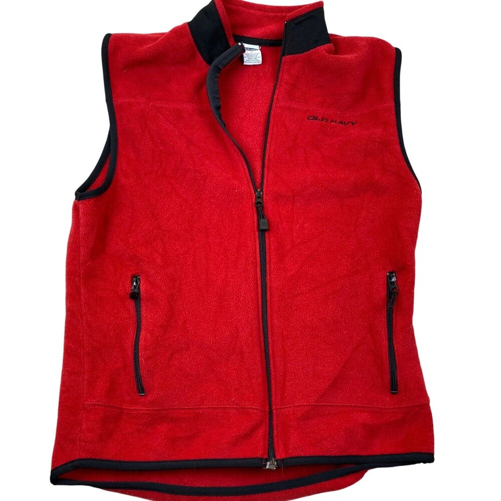 Old Navy Womans Vest Size 14 Red Fleece Full Zip 100% Polyester Sleeveless Mock